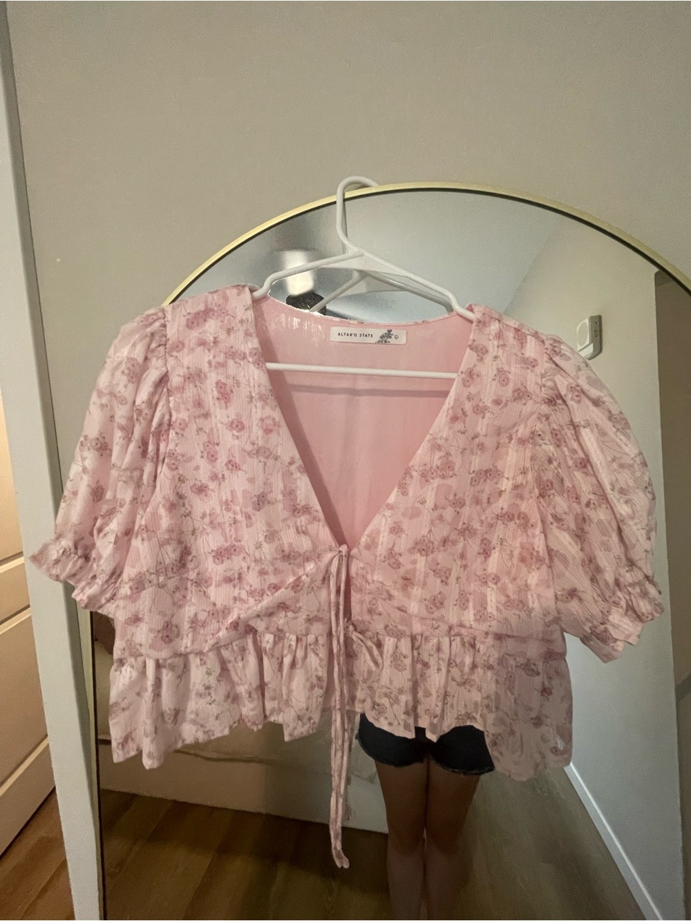 Altar’d State Pink Floral Tie-Front Top